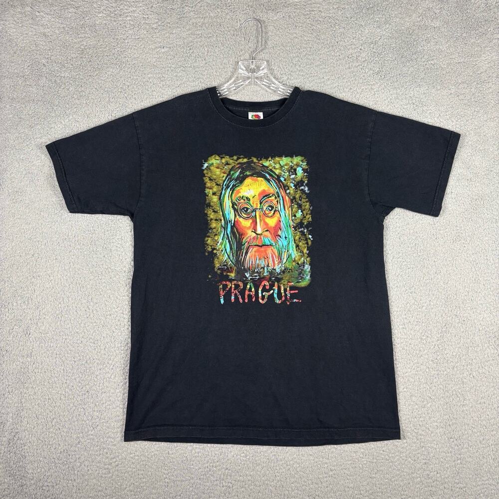 Vtg John Lennon T-shirt Men’s Large Black Prague Portrait Y2K Art Casual